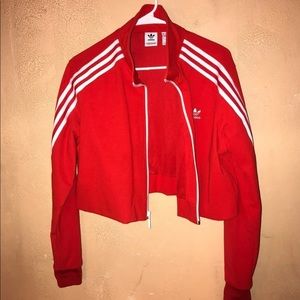 Red adidas crop jacket perfect condition Large